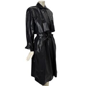 DJI Vintage Vinyl Trench Coat Black Glossy Grid Witchy Matrix Edgy M